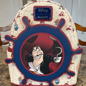 Loungefly Disney Peter Pan Captain Hook Ship Wheel Rotating Mini Backpack. NWT